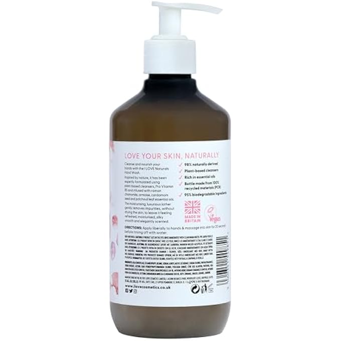 Love NATURALS ROSE & ARGAN HAND WASH, NATURAL OILS OF ROSE & PATCHOULI, GENTLY REMOVES IMPURITIES, REFRESHING & CLEANSING FORMULA, 100% RECYCLED BOTTLE & VEGAN-FRIENDLY - 500ML - Image 2